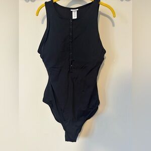 Andie Swimsuit Black Malibu One-Piece with Snaps